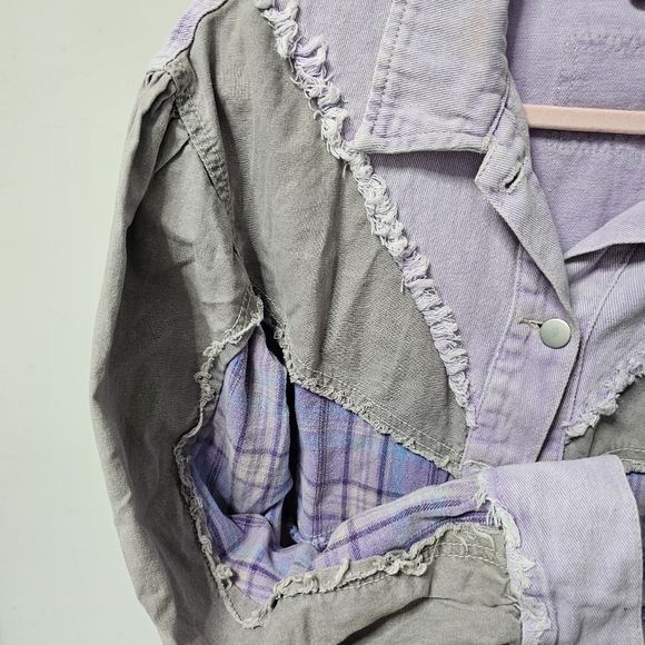 POL Becca Lavender and Gray Patchwork Flannel Jacket. size small - Picture 3 of 7